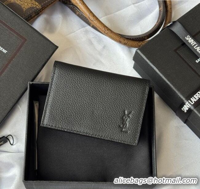 Best Product Saint Laurent Cassandre Shadow Business Card Case in Grained Leather 693492 Black 2025