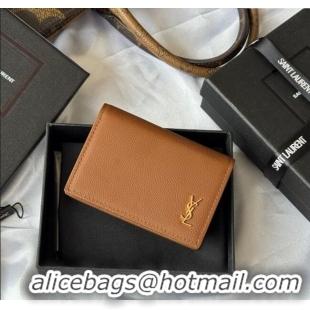 Big Discount Saint Laurent Cassandre Shadow Business Card Case in Grained Leather 693492 Brown/Gold 2025