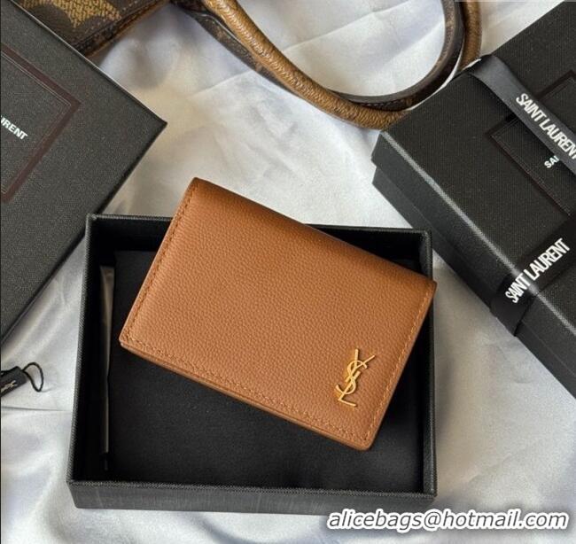 Big Discount Saint Laurent Cassandre Shadow Business Card Case in Grained Leather 693492 Brown/Gold 2025