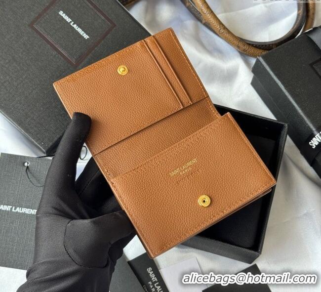 Big Discount Saint Laurent Cassandre Shadow Business Card Case in Grained Leather 693492 Brown/Gold 2025