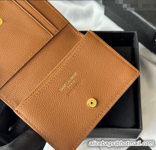 Big Discount Saint Laurent Cassandre Shadow Business Card Case in Grained Leather 693492 Brown/Gold 2025