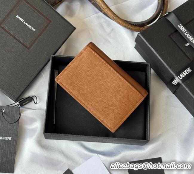 Big Discount Saint Laurent Cassandre Shadow Business Card Case in Grained Leather 693492 Brown/Gold 2025