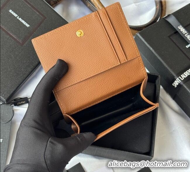 Big Discount Saint Laurent Cassandre Shadow Business Card Case in Grained Leather 693492 Brown/Gold 2025