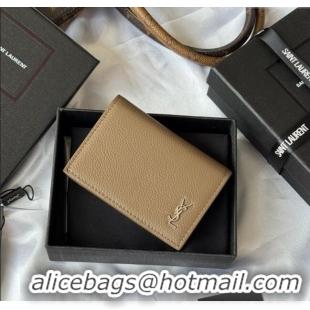 Famous Brand Saint Laurent Cassandre Shadow Business Card Case in Grained Leather 693492 Beige/Silver 2025