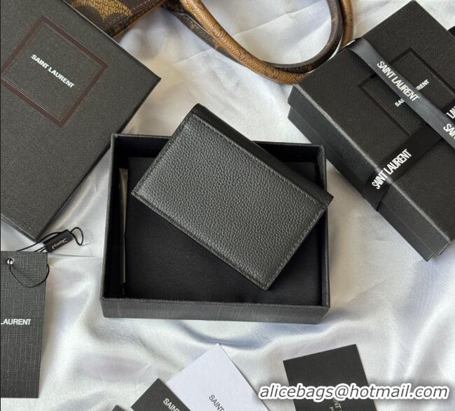 Buy Discount Saint Laurent Cassandre Shadow Business Card Case in Grained Leather 693492 Black/Silver 2025