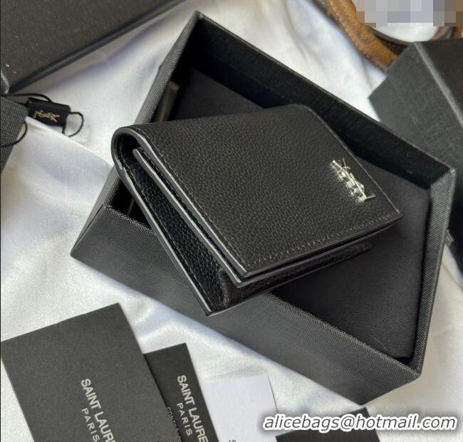 Buy Discount Saint Laurent Cassandre Shadow Business Card Case in Grained Leather 693492 Black/Silver 2025