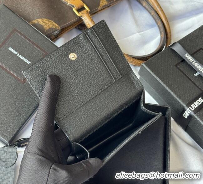 Buy Discount Saint Laurent Cassandre Shadow Business Card Case in Grained Leather 693492 Black/Silver 2025