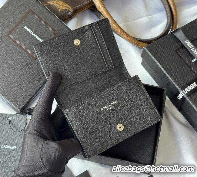 Buy Discount Saint Laurent Cassandre Shadow Business Card Case in Grained Leather 693492 Black/Silver 2025