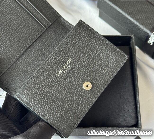 Buy Discount Saint Laurent Cassandre Shadow Business Card Case in Grained Leather 693492 Black/Silver 2025
