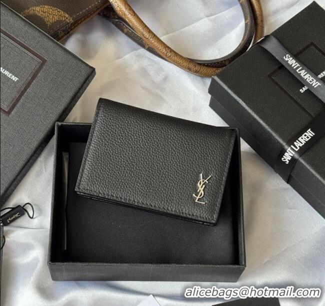 Buy Discount Saint Laurent Cassandre Shadow Business Card Case in Grained Leather 693492 Black/Silver 2025