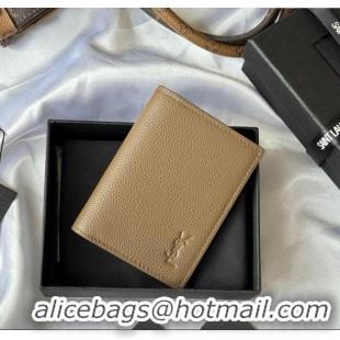 Top Grade Saint Laurent Tiny Cassandre Credit Card Wallet in Grained Leather 668736 Beige 2025