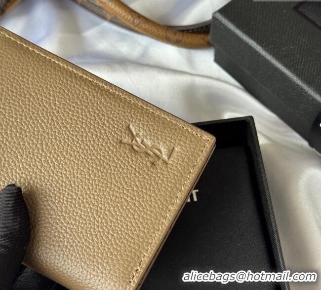 Top Grade Saint Laurent Tiny Cassandre Credit Card Wallet in Grained Leather 668736 Beige 2025