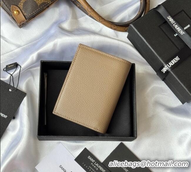 Top Grade Saint Laurent Tiny Cassandre Credit Card Wallet in Grained Leather 668736 Beige 2025