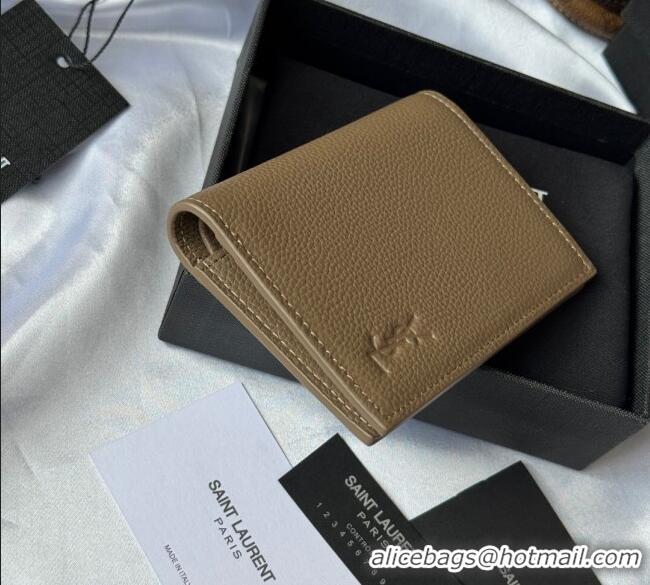 Top Grade Saint Laurent Tiny Cassandre Credit Card Wallet in Grained Leather 668736 Beige 2025