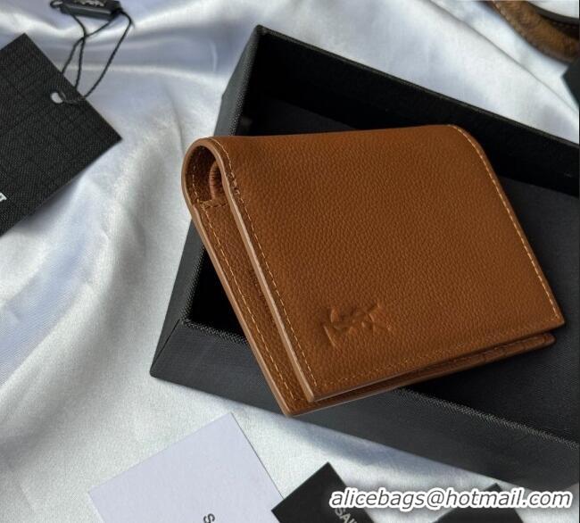 Top Quality Saint Laurent Tiny Cassandre Credit Card Wallet in Grained Leather 668736 Brown 2025
