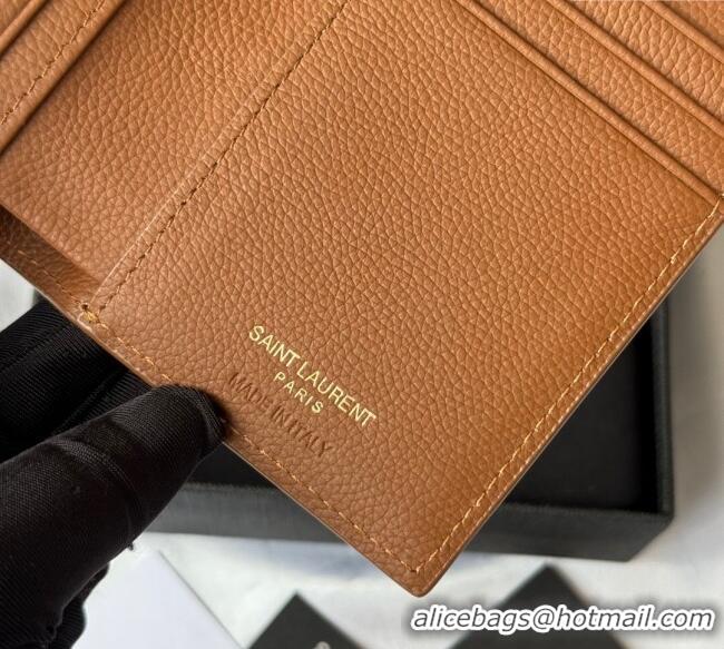 Top Quality Saint Laurent Tiny Cassandre Credit Card Wallet in Grained Leather 668736 Brown 2025