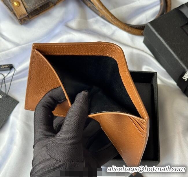 Top Quality Saint Laurent Tiny Cassandre Credit Card Wallet in Grained Leather 668736 Brown 2025