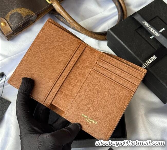 Top Quality Saint Laurent Tiny Cassandre Credit Card Wallet in Grained Leather 668736 Brown 2025