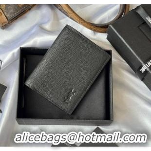 Top Design Saint Laurent Tiny Cassandre Credit Card Wallet in Grained Leather 668736 Black 2025