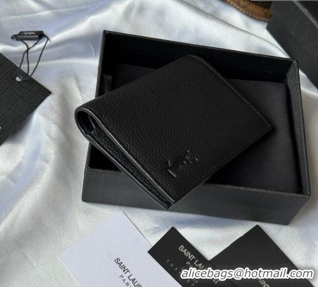 Top Design Saint Laurent Tiny Cassandre Credit Card Wallet in Grained Leather 668736 Black 2025