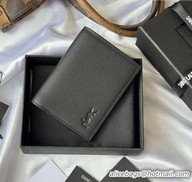 Top Design Saint Laurent Tiny Cassandre Credit Card Wallet in Grained Leather 668736 Black 2025