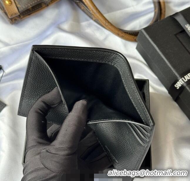 Top Design Saint Laurent Tiny Cassandre Credit Card Wallet in Grained Leather 668736 Black 2025