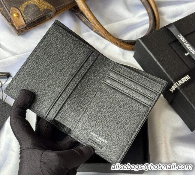 Top Design Saint Laurent Tiny Cassandre Credit Card Wallet in Grained Leather 668736 Black 2025