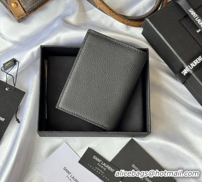 Top Design Saint Laurent Tiny Cassandre Credit Card Wallet in Grained Leather 668736 Black 2025