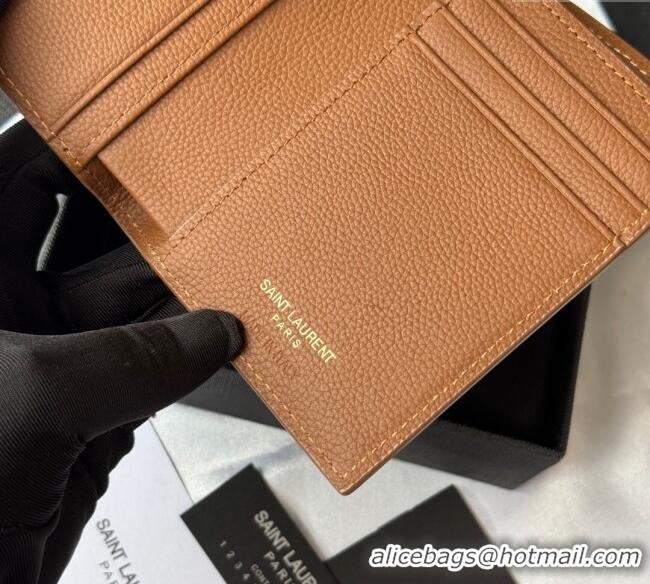 Best Price Saint Laurent Tiny Cassandre Credit Card Wallet in Grained Leather 668736 Brown/Gold 2025