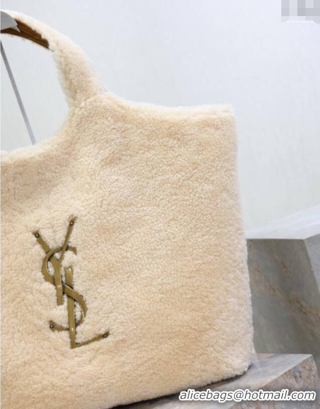 Grade Discount Saint Laurent Icare Maxi Shopping Bag in Shearling 698651 Cream White 2025