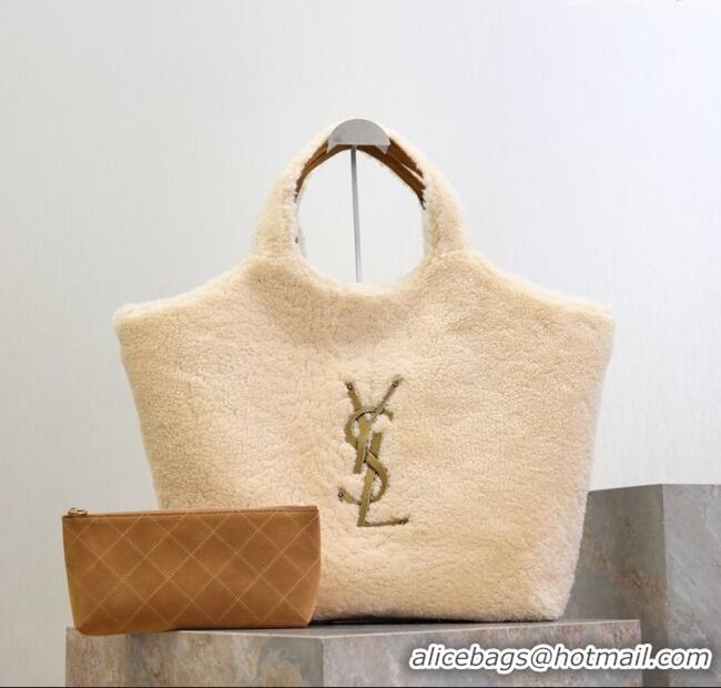 Grade Discount Saint Laurent Icare Maxi Shopping Bag in Shearling 698651 Cream White 2025