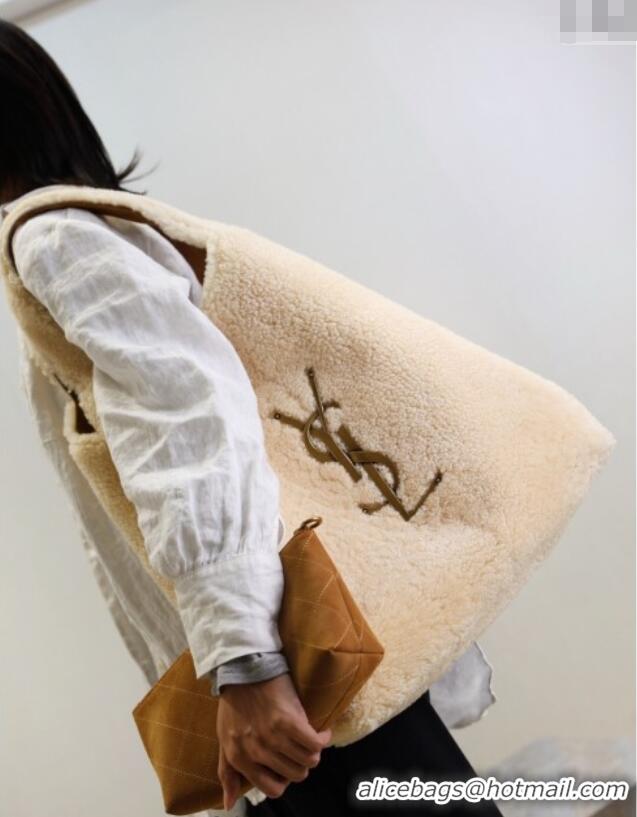 Grade Discount Saint Laurent Icare Maxi Shopping Bag in Shearling 698651 Cream White 2025