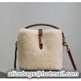 Trendy Design Saint Laurent LE 37 Mini Bucket Bag in Shearling 765870 Cream White 2025