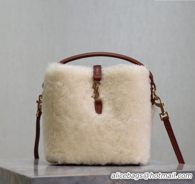 Trendy Design Saint Laurent LE 37 Mini Bucket Bag in Shearling 765870 Cream White 2025