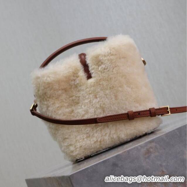 Trendy Design Saint Laurent LE 37 Mini Bucket Bag in Shearling 765870 Cream White 2025