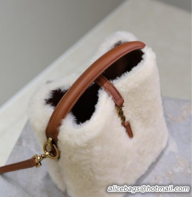Trendy Design Saint Laurent LE 37 Mini Bucket Bag in Shearling 765870 Cream White 2025