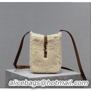 Best Quality Saint Laurent LE 5 A 7 Mini Vertical Bag in Shearling 735214 Cream White 2025