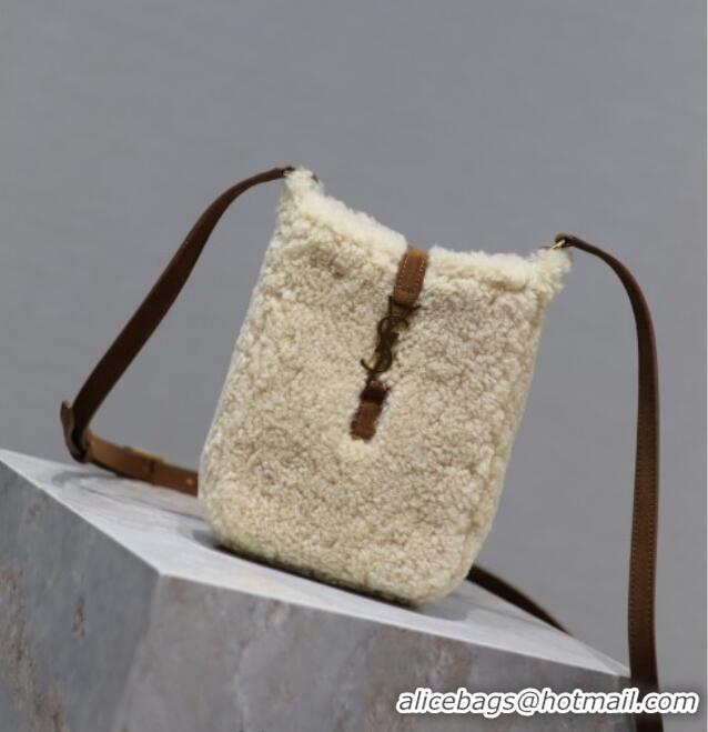Best Quality Saint Laurent LE 5 A 7 Mini Vertical Bag in Shearling 735214 Cream White 2025