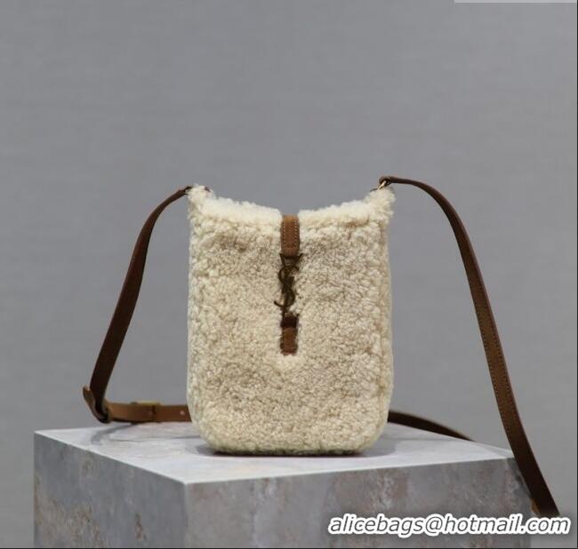 Best Quality Saint Laurent LE 5 A 7 Mini Vertical Bag in Shearling 735214 Cream White 2025