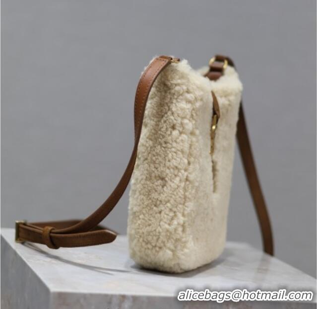 Best Quality Saint Laurent LE 5 A 7 Mini Vertical Bag in Shearling 735214 Cream White 2025