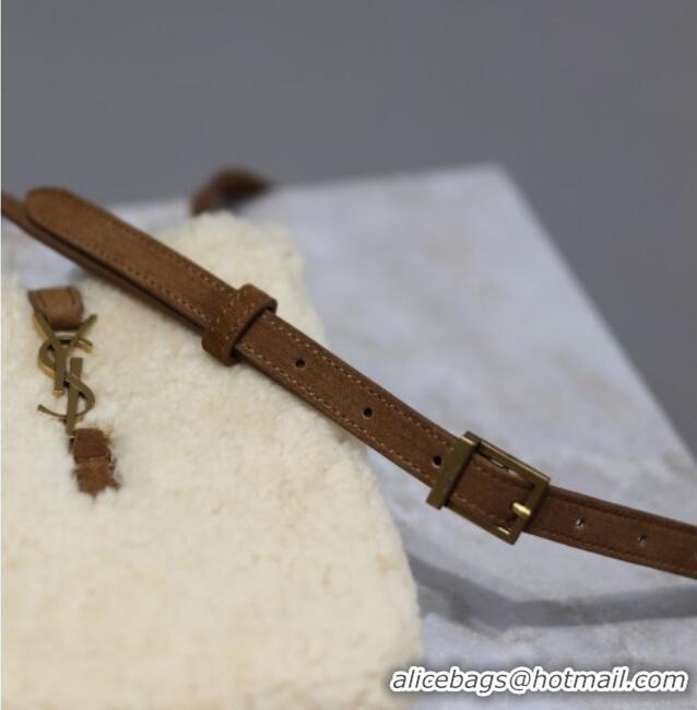 Best Quality Saint Laurent LE 5 A 7 Mini Vertical Bag in Shearling 735214 Cream White 2025