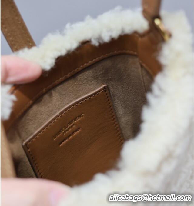 Best Quality Saint Laurent LE 5 A 7 Mini Vertical Bag in Shearling 735214 Cream White 2025