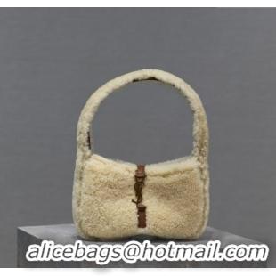 Best Price Saint Laurent Mini LE 5 A 7 Soft Hobo Bag in Shearling 710310 Cream White 2025