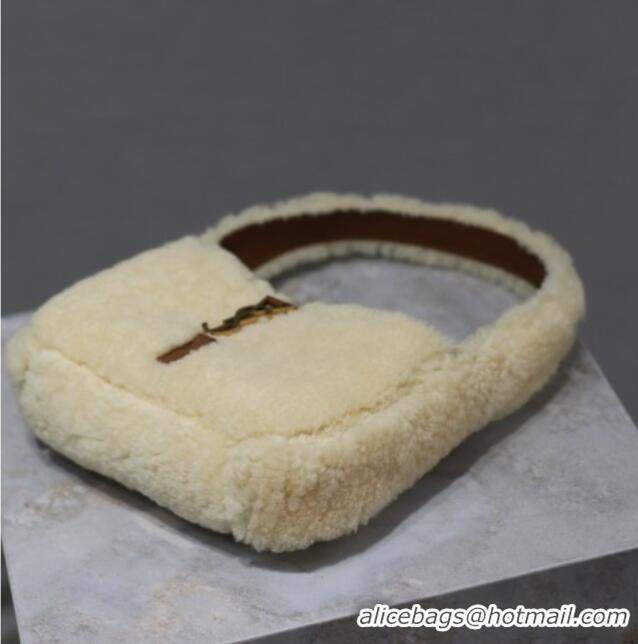 Best Price Saint Laurent Mini LE 5 A 7 Soft Hobo Bag in Shearling 710310 Cream White 2025