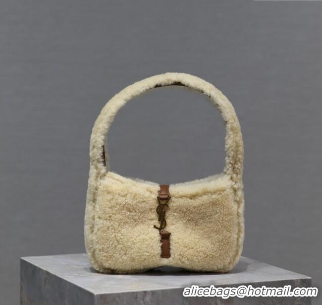 Best Price Saint Laurent Mini LE 5 A 7 Soft Hobo Bag in Shearling 710310 Cream White 2025