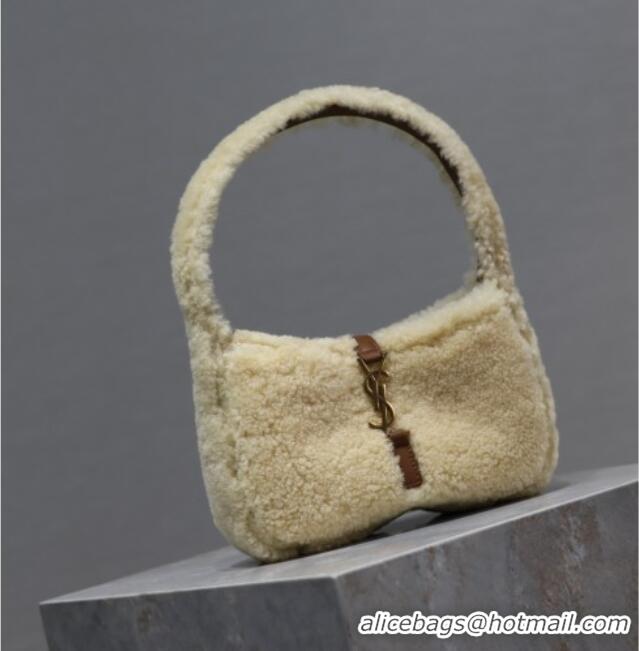 Best Price Saint Laurent Mini LE 5 A 7 Soft Hobo Bag in Shearling 710310 Cream White 2025