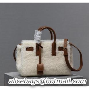Top Grade Saint Laurent Sac de Jour Mini Tote Bag in Shearling 717439 Cream White 2025