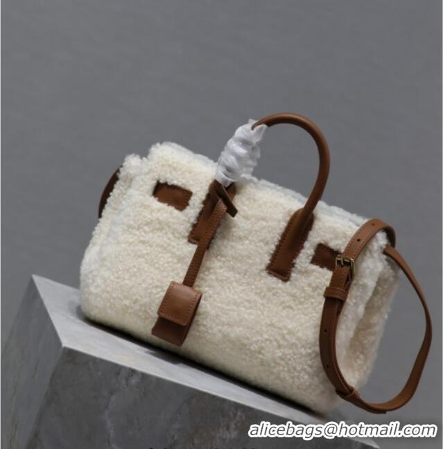 Top Grade Saint Laurent Sac de Jour Mini Tote Bag in Shearling 717439 Cream White 2025