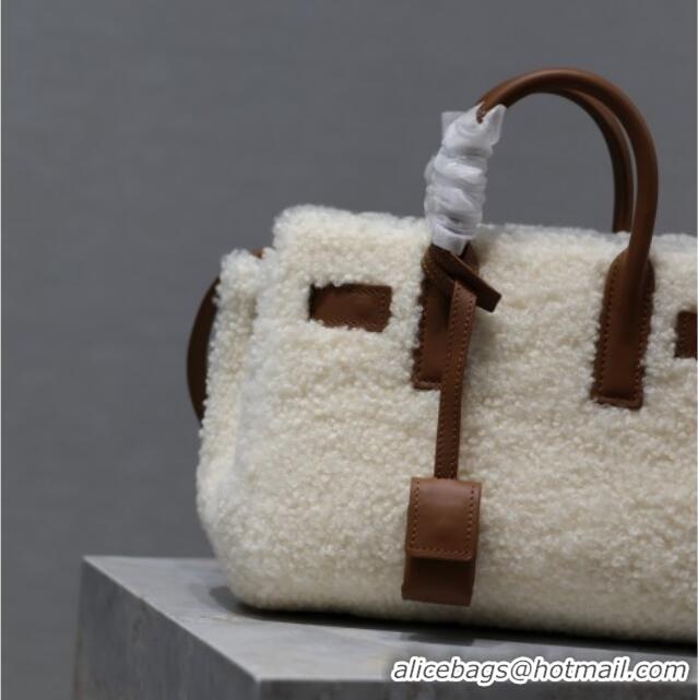 Top Grade Saint Laurent Sac de Jour Mini Tote Bag in Shearling 717439 Cream White 2025