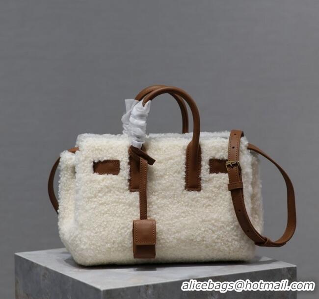 Top Grade Saint Laurent Sac de Jour Mini Tote Bag in Shearling 717439 Cream White 2025